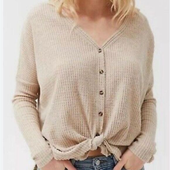 Urban Outfitters Tops - URBAN OUTFITTERS JoJo Thermal Tie Front Waffle Weave Top